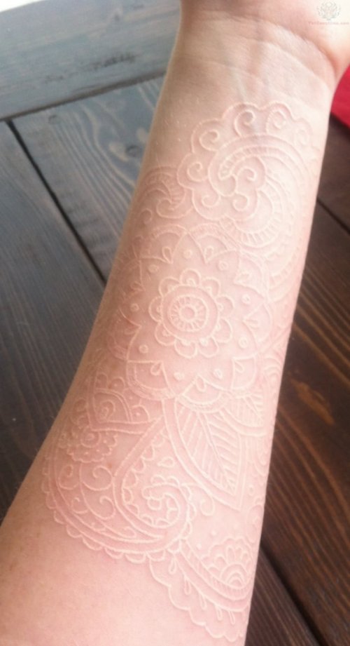 White Ink Paisley Pattern Tattoo On Arm